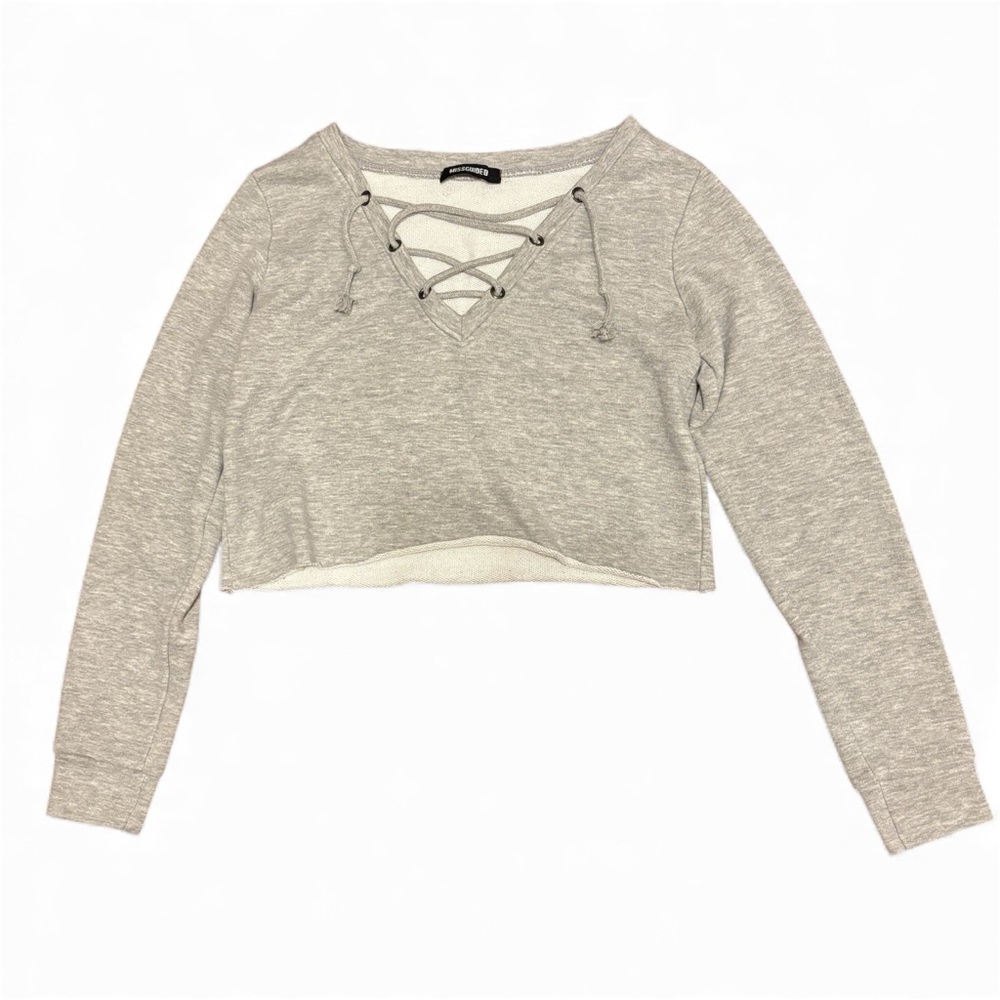 Missguided Gray Lace Up Cropped Sweatshirt